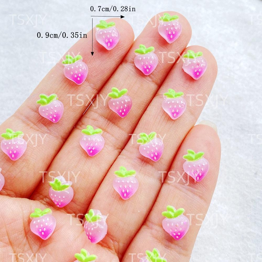 50pcs Pink 3D Strawberry Cute Nail Charms Flatback Resin Rhinestone Gems Red Strawberry Designs Nail Decoration Jewelry