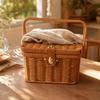 Rectangular Lidded Wicker Basket Sturdy Woven Container with Handle Easy