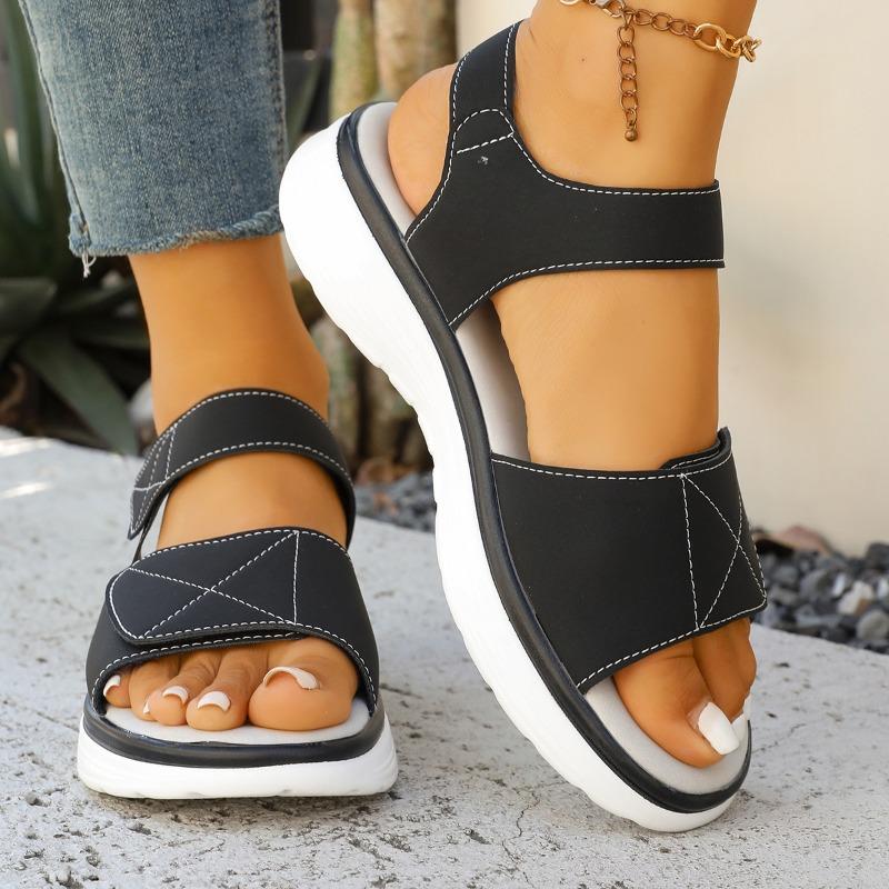 Cross Border Summer Velcro New Foreign Trade Large Size Platform Roman Beach One Line Sandals Women