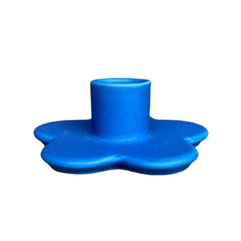 

Ceramics Flower Shape Taper Candle Holder Floral Candlestick Stand Spring Home Decors Gift for Special Parties Event синій