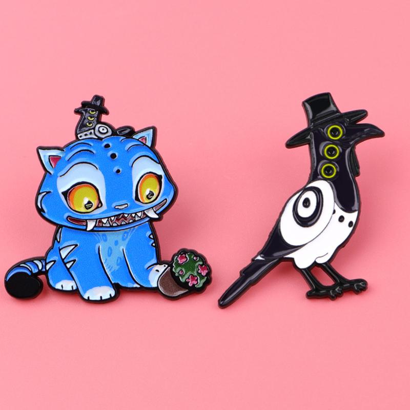Happy Blue Tiger Enamel Pin Fantasy Hunter Team Brooches Woman Men Backpack Accessories Bags Badge Lapel Jewelry Gift