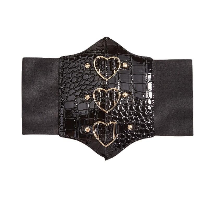 Shaped Heart Magnetic Buckle Waist Belt Elastic Waistband And Synthetic Leather