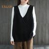 Frühling Herbst Damen Weste Strickpullover Retro V-Ausschnitt Locker Ärmellos Einfarbig Pullover Aushöhlen Rautenstruktur Alltagskleidung Top