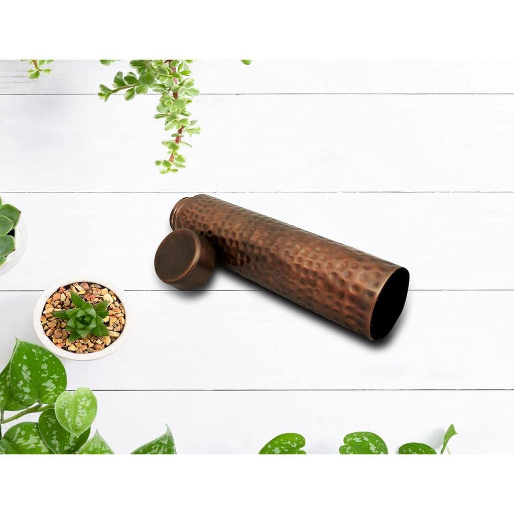 Pure Copper Rarity Curve Diamond Design Water Bottle with Advanced Leak Proof Protection and Joint Less With Antique Look |