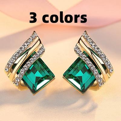 Exquisite Fashion Women's Cutout Zircon Earrings Large Crystal Earrings Engagement Earrings Women's Jewelry
