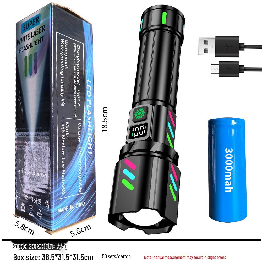 Cross-Border High-Intensity Portable White Laser Flashlight with TYPE-C Charging - Super Bright, Long-Range, Multifunctional Outdoor Handheld Light