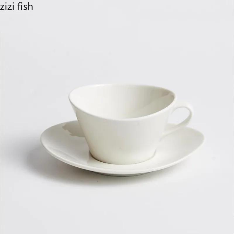 White Ceramic Coffee Cup and Saucer Set Irregular Water Cup Milk Tea Cups Couple Mugs Afternoon Tea Cup Milk Mugs Tea Mug