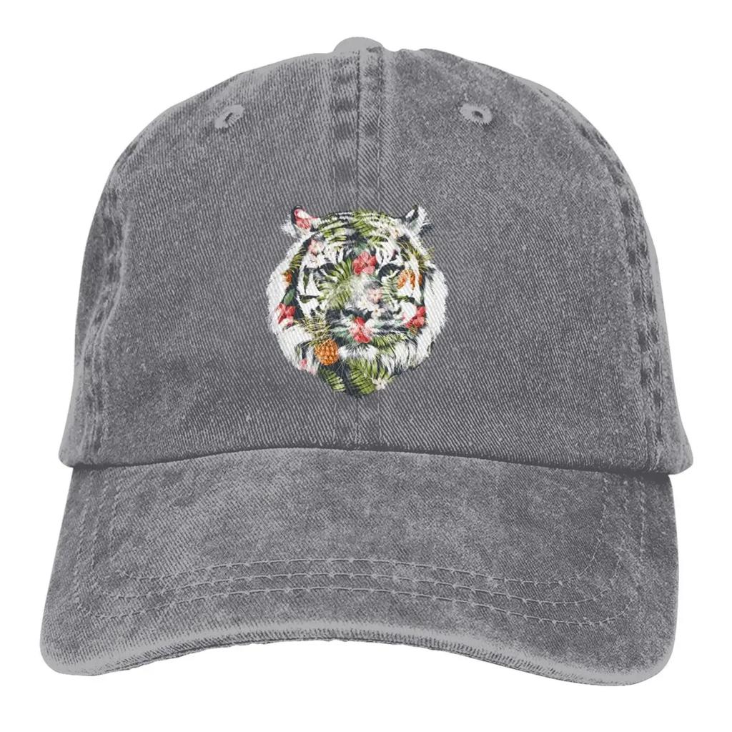 Tropical Floral Denim Cap Peaked Cap Tiger Sun Shade Cotton Hats for Men Women Cowgirl Hat