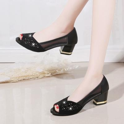 Zapatos de tacón alto de verano para mujer, con pedrería, punta abierta, huecos, sandalias para mujer, zapatos de vestir