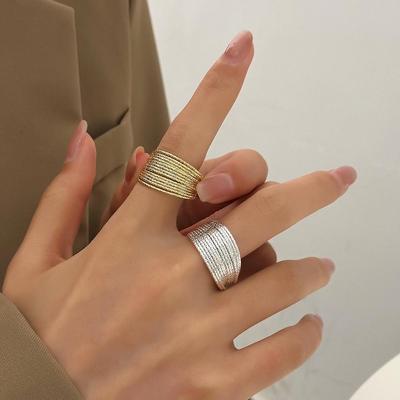 Light Luxury Multi Layered Open Ring Flexible Flash Metal Wire Ring For Women