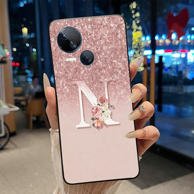 Kratzfeste Handyhülle Für Tecno Spark 10 5G Hülle Mode Neu Schwarz und Rosa Buchstabe Mit Blume Weiches Silikon Schwarze Rückseite