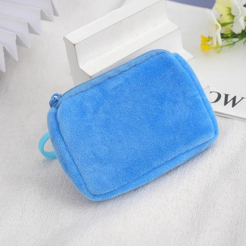 Mini Fashion Plush Square Zipper Coin Purse Card Package Coin Bag Cute Purse Key Earphone Pouch Women Thin Small