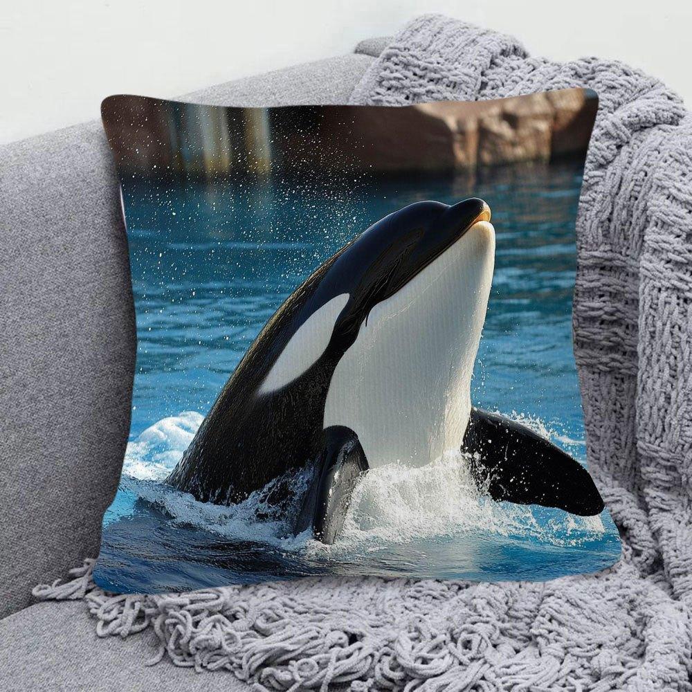 Orca Whale Cushion Cover, Realistic Ocean Animal Print Pillowcase, Marine Life Home Decor, Sofa Throw Pillow
