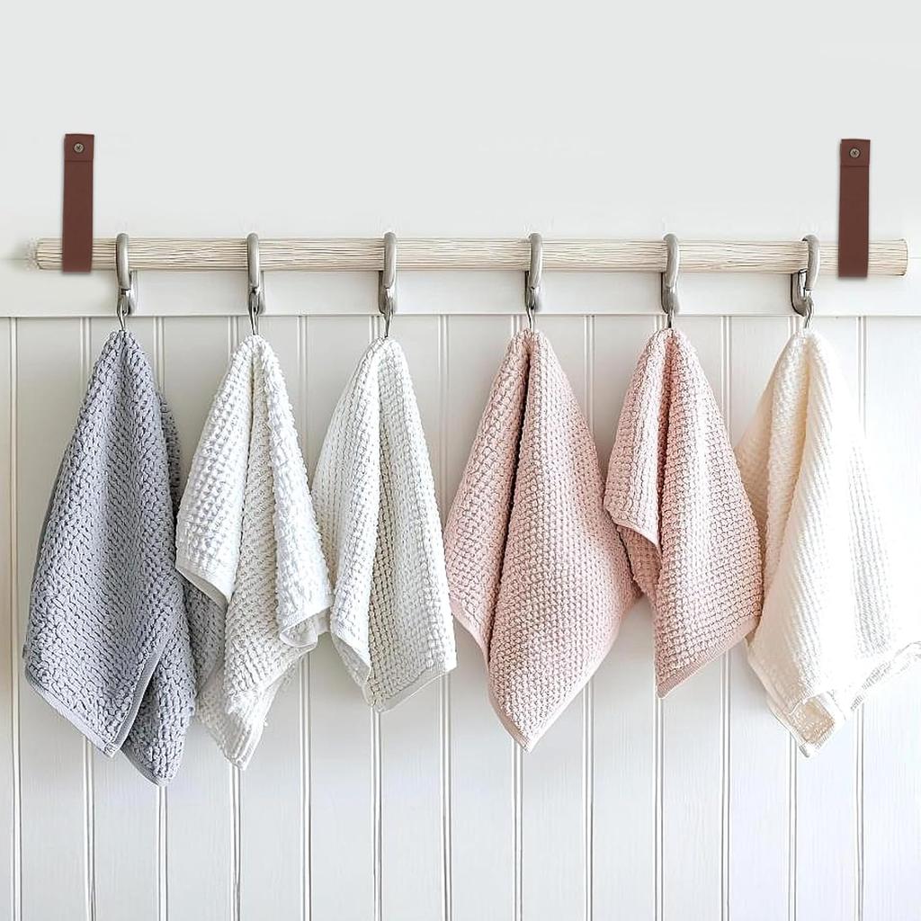 2 Pcs PU Leather Wall Hooks, 1 x 4.7 Inches Leather Wall Hanging Strap Leather Hook Lanyard Wall Mounted Loop for Hanging Curtain Rod Holders Towel