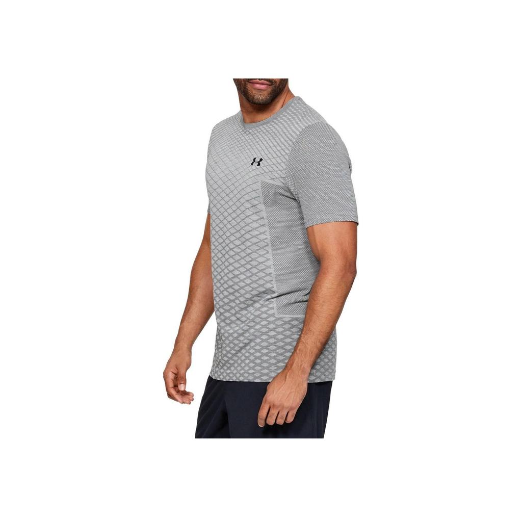 Under Armour Camiseta de Malla con Estampado de Letras Cuello Redondo Manga Corta para Hombre Tops Gris 1328689-011