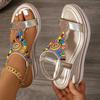 Fashion Bohemian Style Wedge Heel Sandals Women Summer 2025 Thick Sole Non Slip Beach Shoes Woman Colorful Bead Chunky Platform Sandals