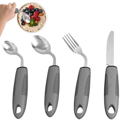 4 Pcs Adaptive Utensils Set 2.5oz & 42 Angled Weighted Adaptive Utensils Set Non-Slip Handles Silverware for Parkinsons Patients