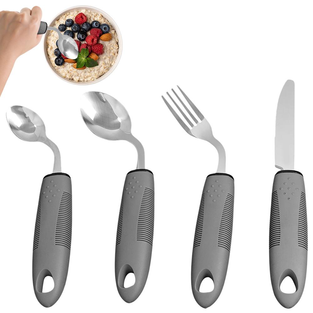 4 Pack Adaptive Utensils Set 2.5 Oz -42 Angled Weighted Utensils Non-Slip Handles Silverware for Tremors and Parkinsons Patients