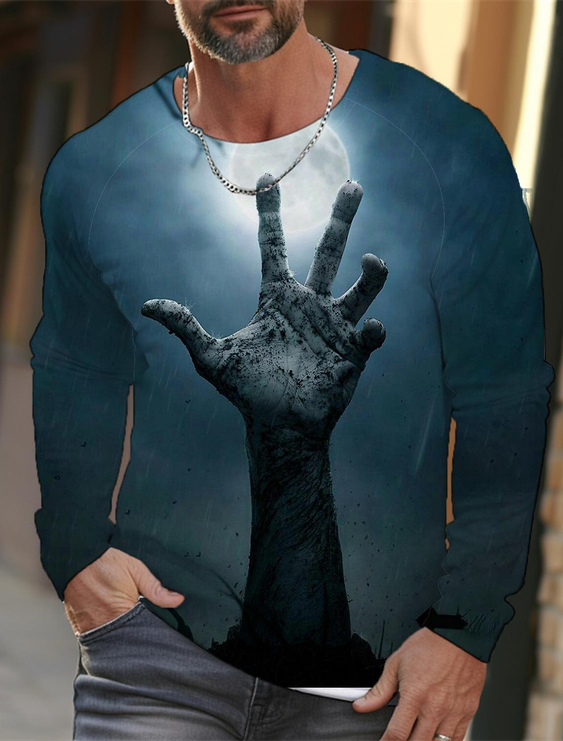 Весенне-осенняя мужская футболка с длинным рукавом и принтом паутины в 3D-стиле — фото 9
