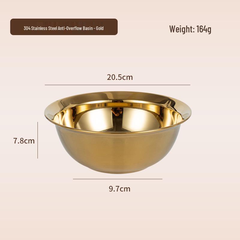 Gold 304 Stainless Steel Food Grade Bowl - Multipurpose Kitchen Basin for Salad, Soup, Vegetable Washing, Egg Beating, and Flour Mixing.