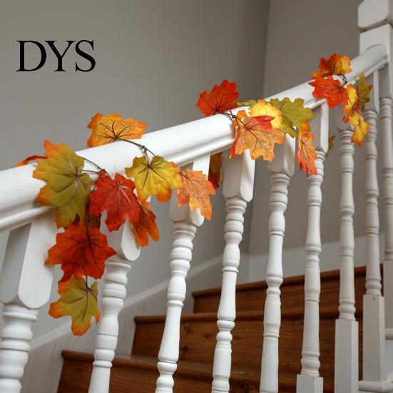 Decorazione Autunnale per la Casa, Ghirlande di Foglie d'Acero Artificiali, Ghirlanda Flessibile Realistica, Foglie di Seta Autunnali, Rattan Stagionale per Camino e Scala