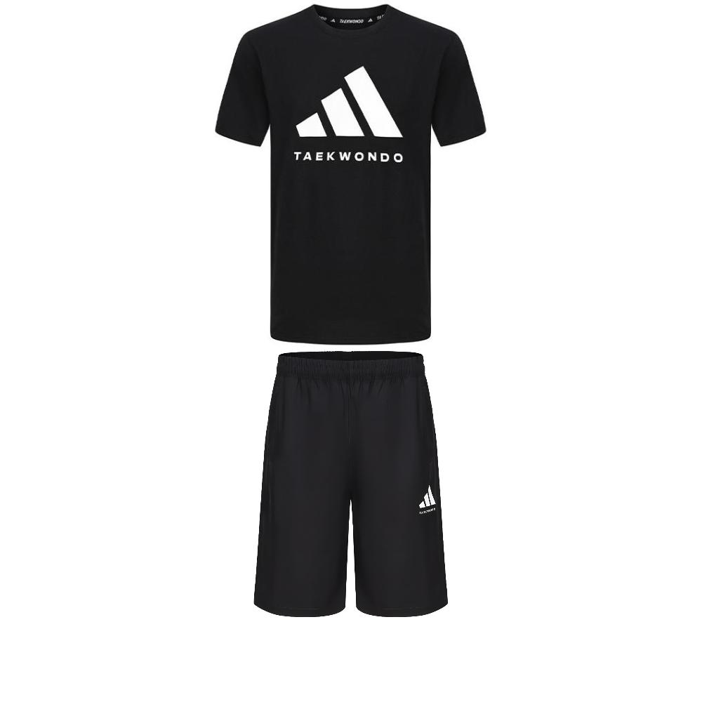 Adidas Taekwondo Round Neck Pullover Breathable Short Sleeve T-Shirt Simple Fashion Drawstring Shorts Casual Sports Suit ADICLTS24TK-BW+S21ATMSH3T-BW
