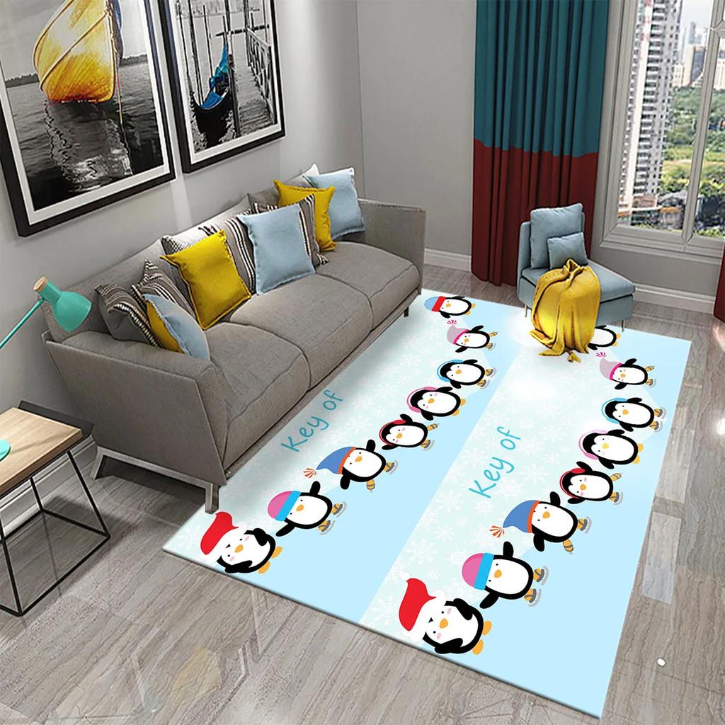 3D Cartoon Penguin Carpet Cute Animal Big Rug for Living Room Bedroom Comfortable Decor Floor Mat Area Rug Bathroom Non-slip Rug