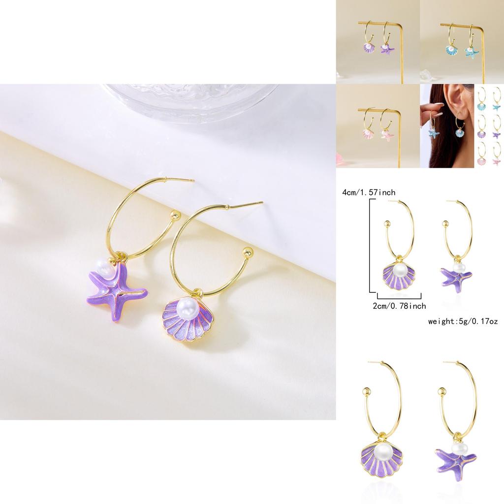 Trendy Summer Shell Pearl Earrings For Women With Asymmetric French Style And Alloy Material