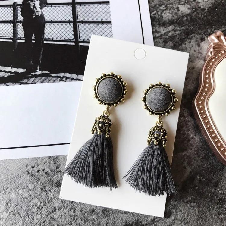1Pair Bohemian Long Drop Vintage For Women Bright Brick Flower Long Tassel Drop Earrings Dangle