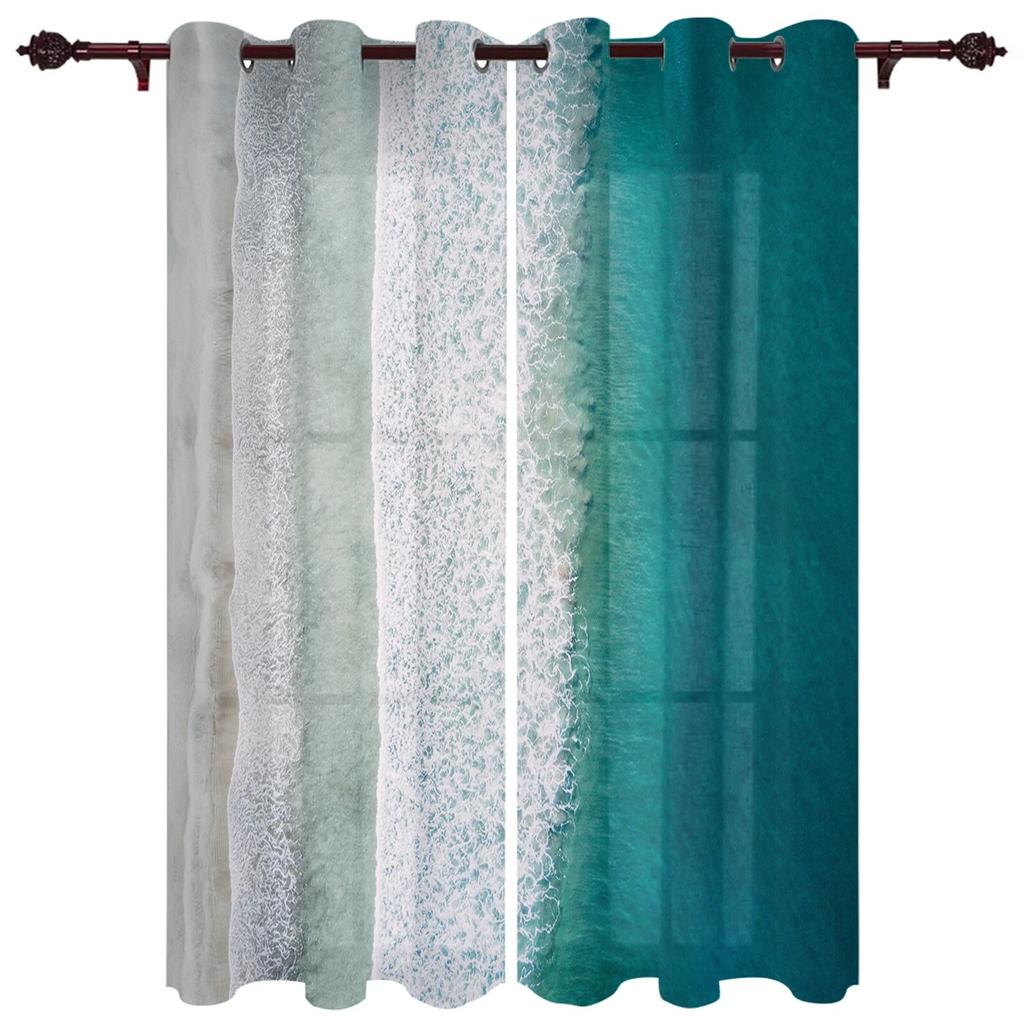 Blue Sea Water Wave Landscape Windows Curtains for Bedroom Modern Printing Blinds Curtain For Living Room Home Decor