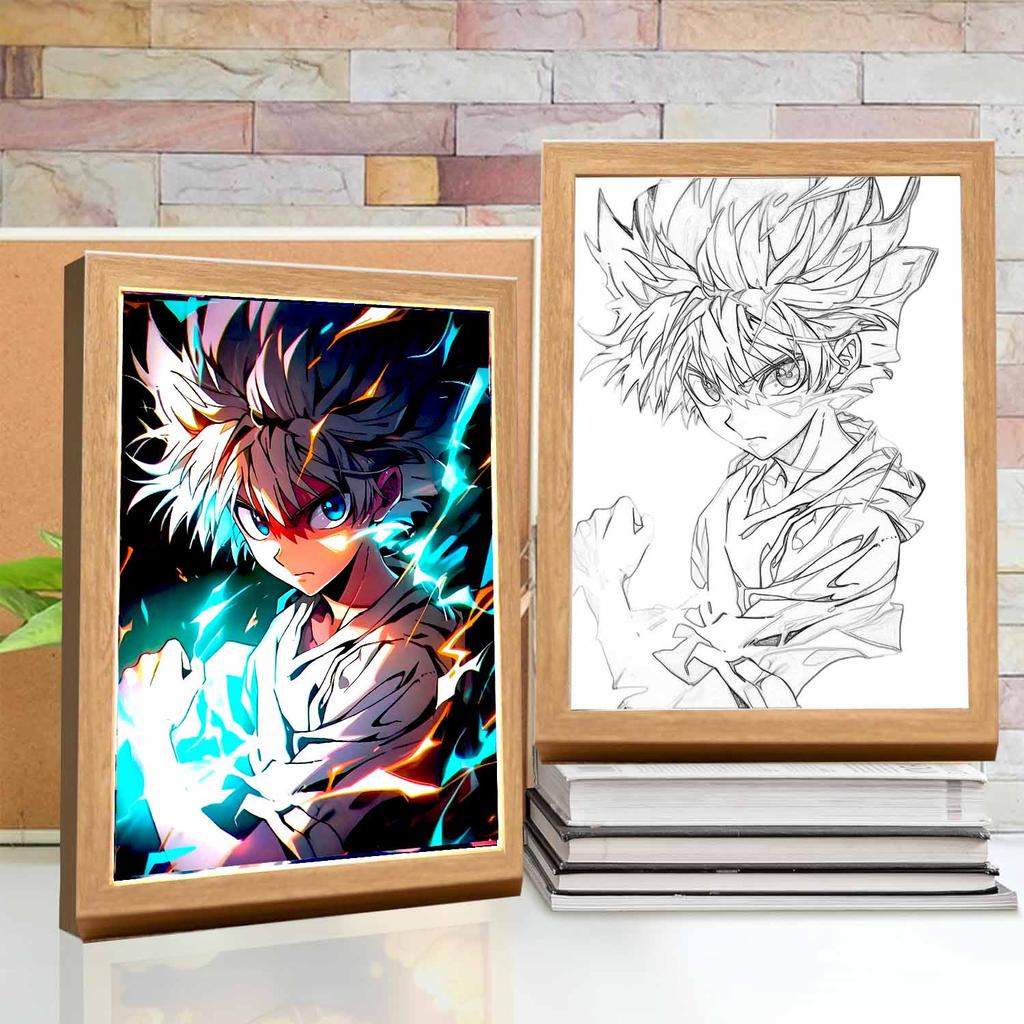 Anime Figure Hunter×Hunter Light Painting Photo Frame Killua Chrollo Action Figure Night Light Collection Toys Kid Birthday Gift