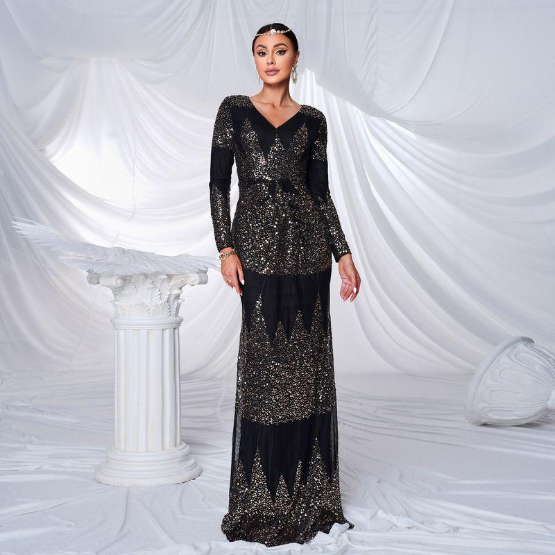 Sequin Evening Gown Birthday Party Luxury Black Dress Black S