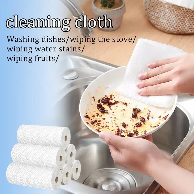 Washable Kitchen Paper Towels, 25×25CM Dual-Use Dry & Wet Cleaning Cloth, Disposable Dishwashing Wipes for Household Cleaning
