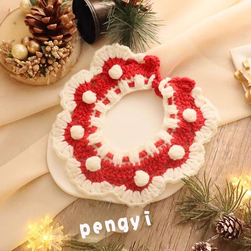 Gestrickter Kätzchen- & Welpen-Halswärmer-Lätzchen - Plüsch-Haustier-Weihnachtsschmuck für Bichon, Teddy, Britisch Kurzhaar - Blau/Weiß