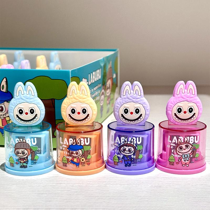 1Pcs Cartoon Portable Cute Pencil Sharpener Labubu Kawaii Double Hole Pencil Sharpener Office Supplies Student Stationery Gifts