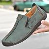 Large Size Spring And Autumn New Style Casual Shoes For Men's Large Size Beans Shoes Hand-Sewn Leather Shoes Casual Flat Bottom