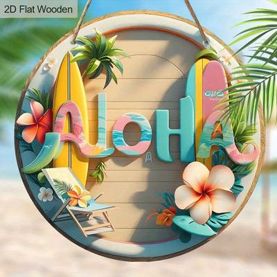 2D Flat Hanging Decorative Signs,interior Wall or Door Decoration,garden Decoration,the Pattern Is Surfboard and Flowers,housewarming Gift for Friends