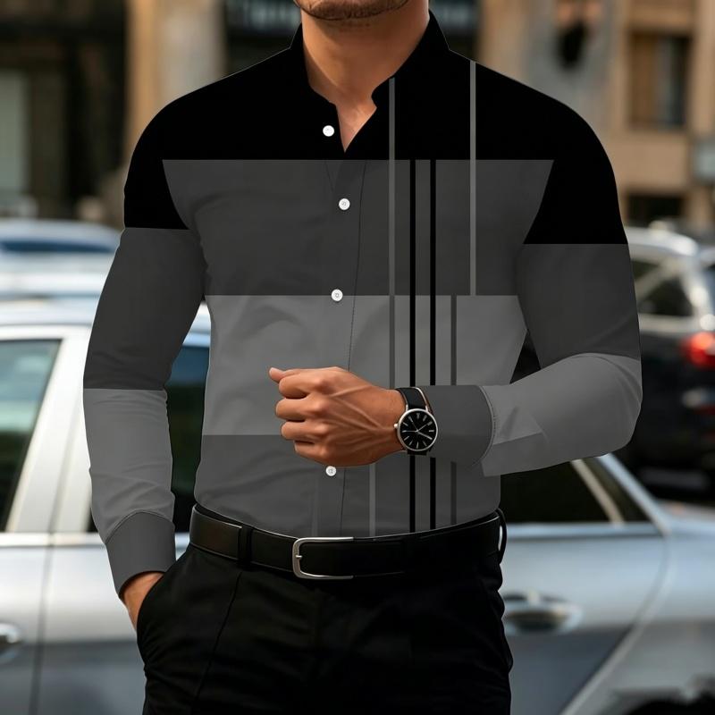 Men's Contrasting Striped Shirt Street Style Black and White Striped Slim Fit Shirt Business Casual Formal Shirt XS-6XL