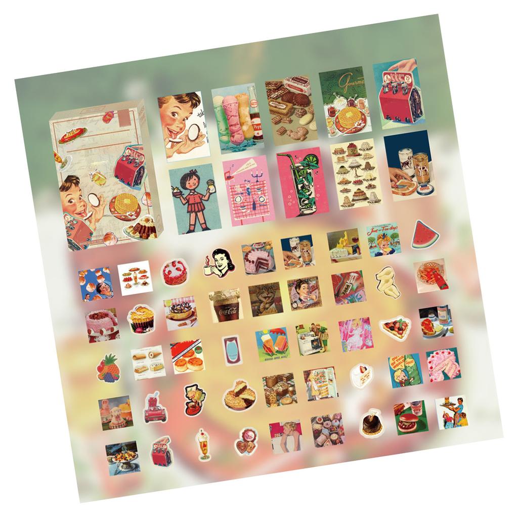 55pcs Food Scrapbooking Sticker DIY Rich Patterns Vintage Cute Snacks Stickers Planner Stickers