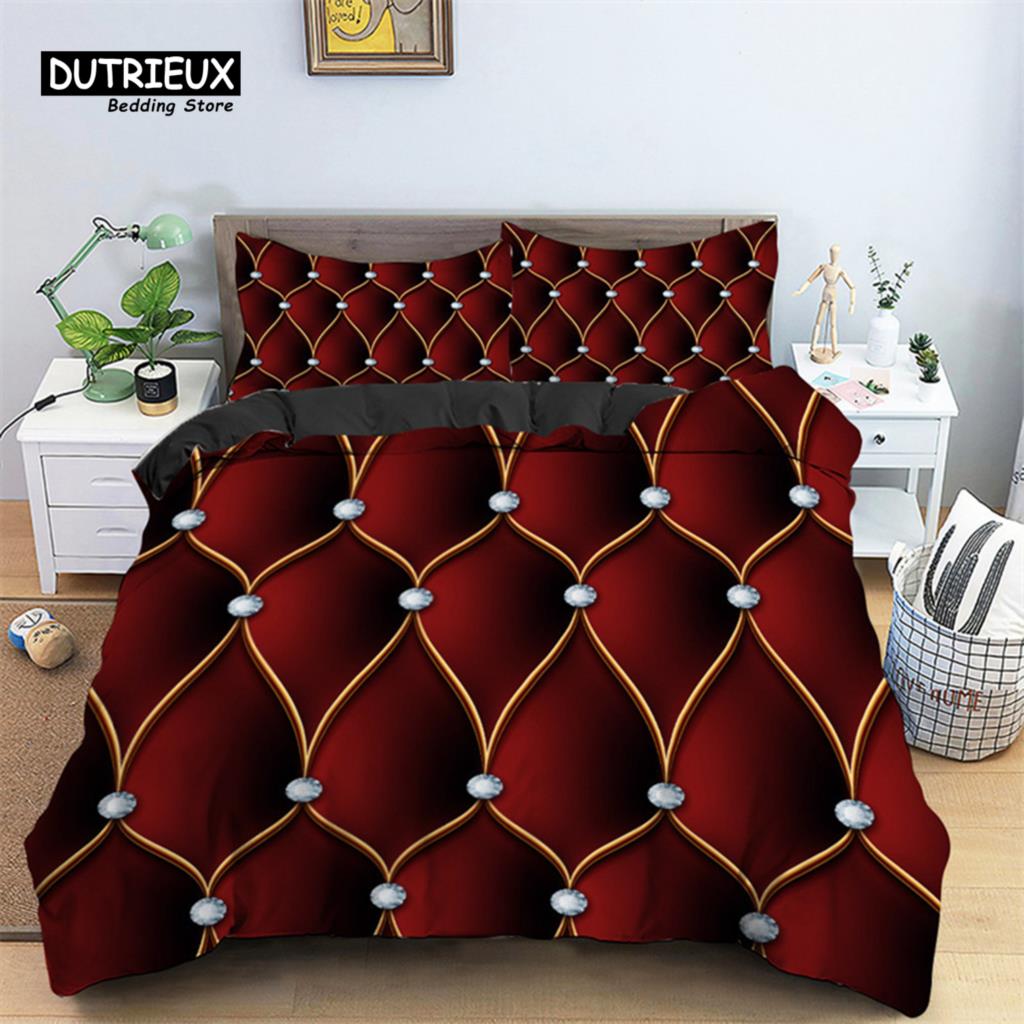 Luxuriöser Geometrischer Bettbezug Mikrofaser Diamant Bettwäscheset Abstraktes Muster Bettdeckenbezug King Queen Für Mädchen Erwachsenen Schlafzimmer