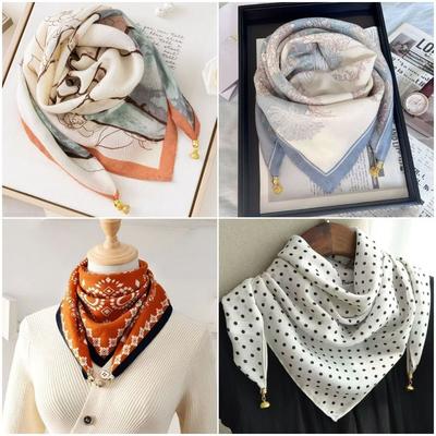 Breathable With Magnetic Buckle Square Scarves Print 65x65cm Neck Wraps Neckerchief Scarf Women Use