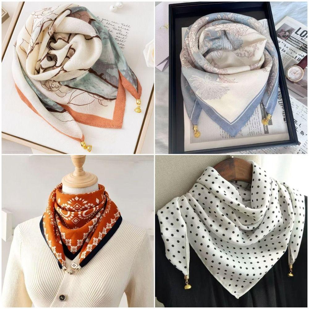 With Magnetic Buckle Neck Wraps 65x65cm Neckerchief Scarf Breathable Square Scarves Hair Decor