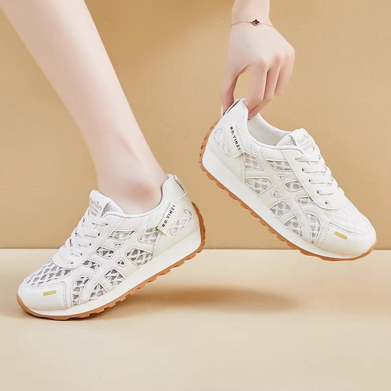 2025 New Summer Mesh Breathable Sports Shoes Women's Little White Mesh Shoes Lightweight Soft-soled Forrest Gump Training Running Shoes
