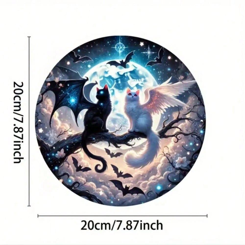 Gothic Black White Cats Metal Sign Moon Bats Decor for Home Office Garden