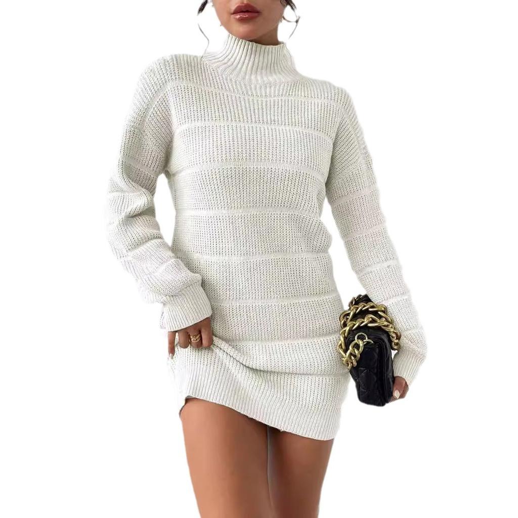 Sheath Dress Women Sexy Knitted Dress Turtleneck Mini Vestidos Knitwear Slim Autumn Winter Knitting Above Knee Office Lady