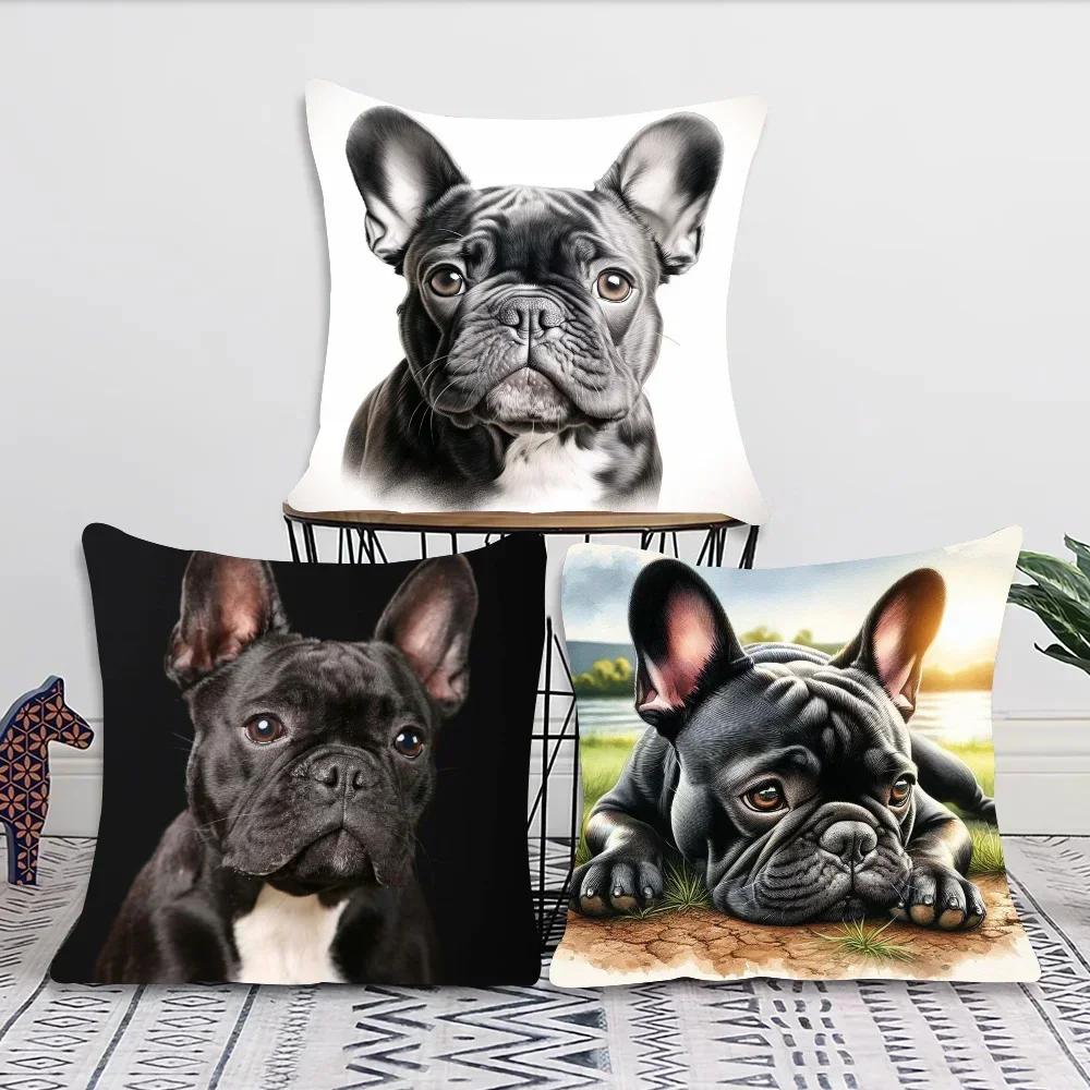 1pc Cute Pet Mini French Bulldog Pillow Case Square Bedroom Sofa Leisure Comfort Cushion Car Living Room Home Decoration