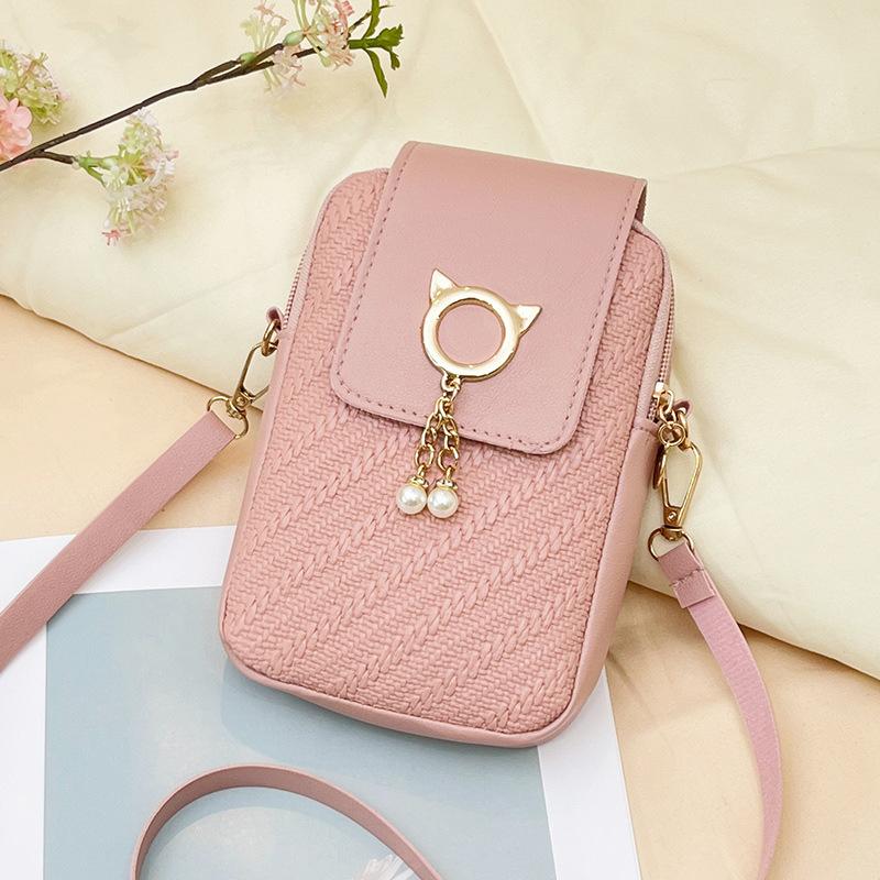 Korean Style Phone Crossbody Bag Trendy Textured Shoulder Purse for Women