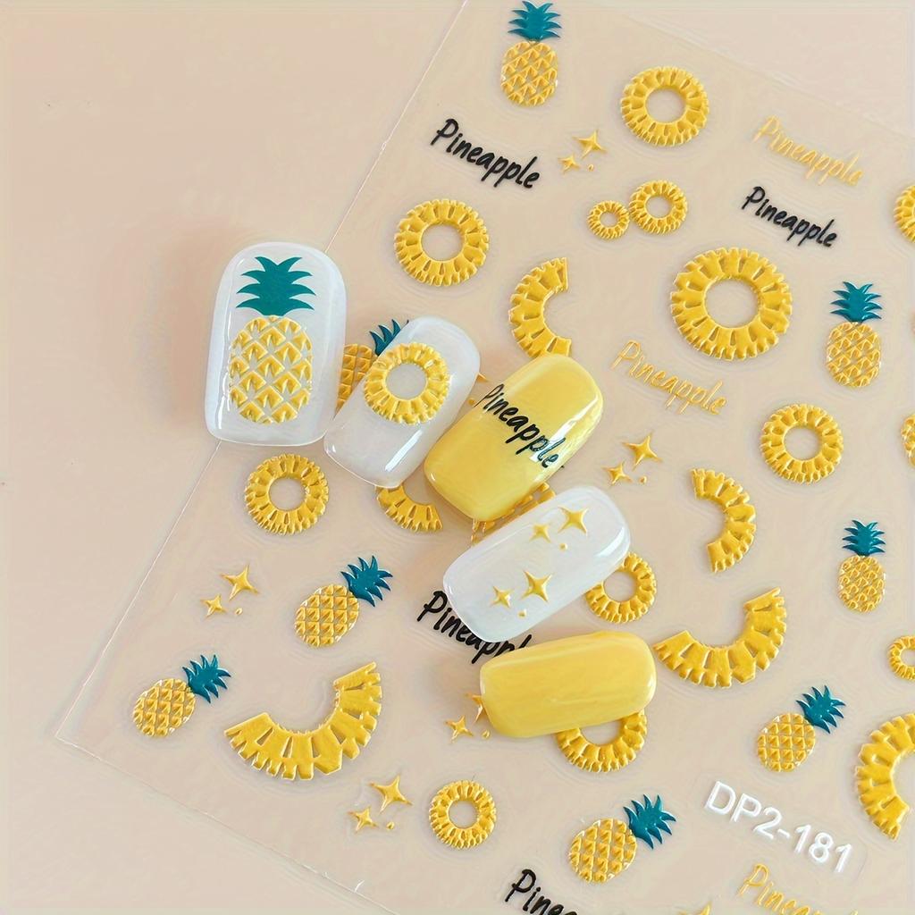 1pc Fruit Nail Art Stickers, Embossed Pineapple Design, Summer DIY Nail Decoration, Manicure Accessories