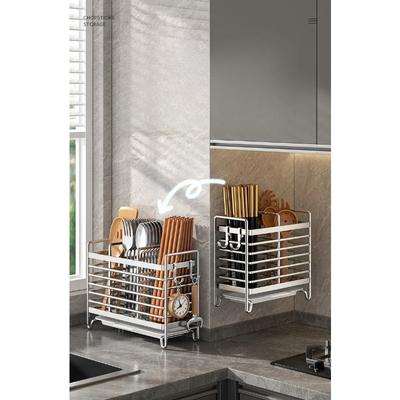 Stainless Steel Chopstick Holder with Hole-free Wall-mounted Storage Basket for Tableware and Spoons for Draining Water