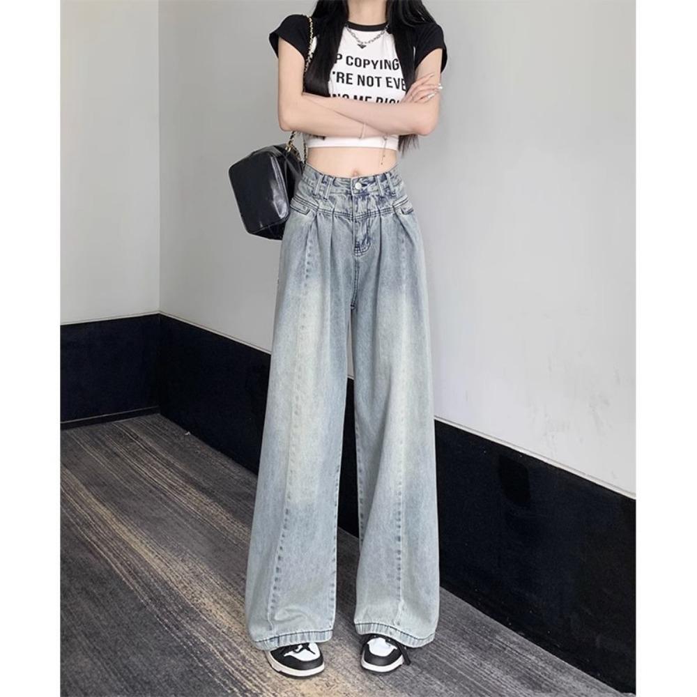 

Trendy design denim wide-leg pants women s spring and autumn new high-waisted loose and versatile floor-mopping jeans 2XL